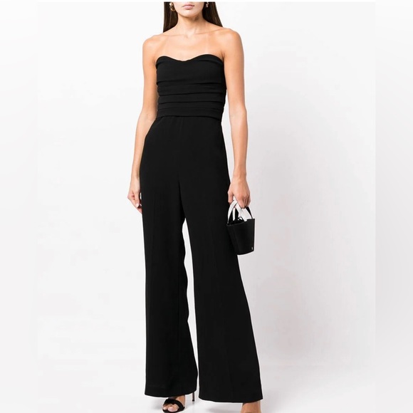 NWT $695 Jonathan Simkhai Rebecca Strapless Pleated Wide-Leg Jumpsuit, Black - Picture 1 of 13